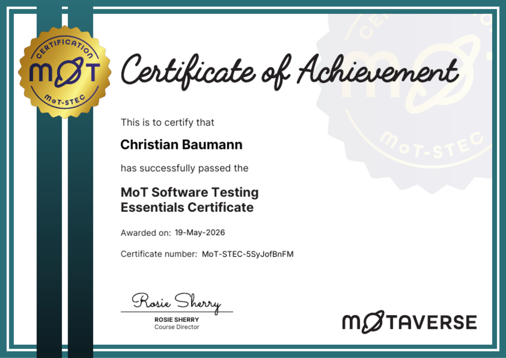 MoT Software Testing Essentials Certificate image