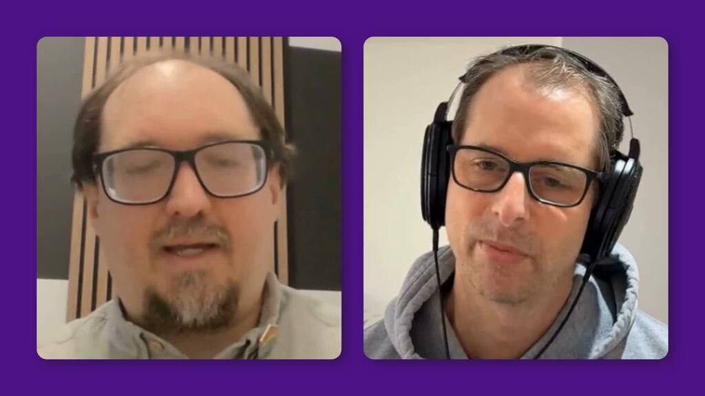 Two men on a video call. image