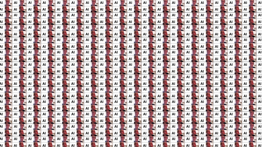 A repetitive grid pattern consisting of small, square thumbnails. Each thumbnail features a person's face displaying ... image