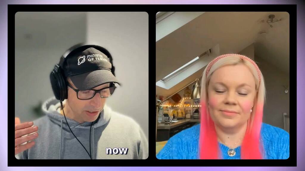 A woman and man chatting on a video call. image