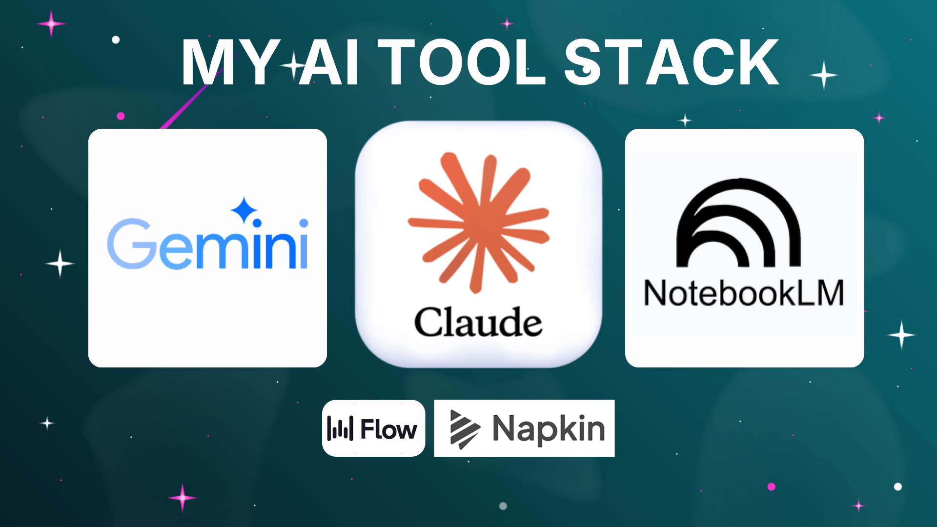 My AI tool stack, gemini, notebooklm, claude, wisprAI, napkinai image