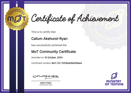 MoT Community Certificate image