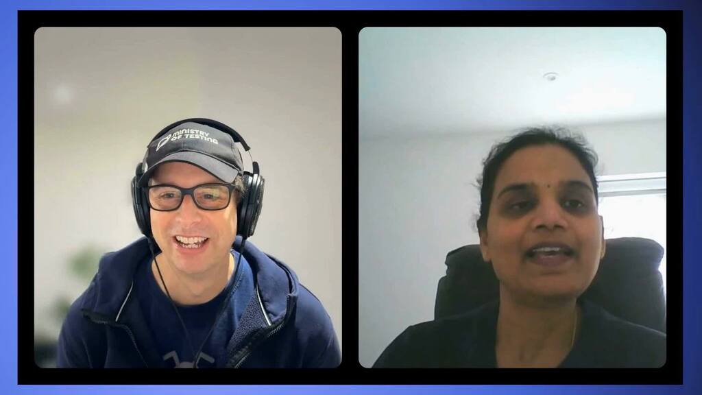 A woman and man on a video call. image