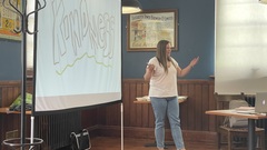 Lauren Borodajko gives at talk on Organic Quality at Leeds Atelier.

Her pose is also a great candidate for "the bug was this big" memory tag pool. image