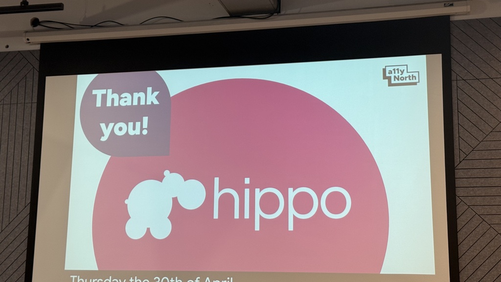 A thank you Hippo slide with their logo of a cute white bubble hippo image
