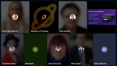 A screengrab of an online webinar space. There is a grid of profile pictures and a chat box on the right hand side.  image