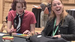 Gwen &amp; Veerle preparing the day-two-intro, practicing System of a Down on a Glockenspiel image