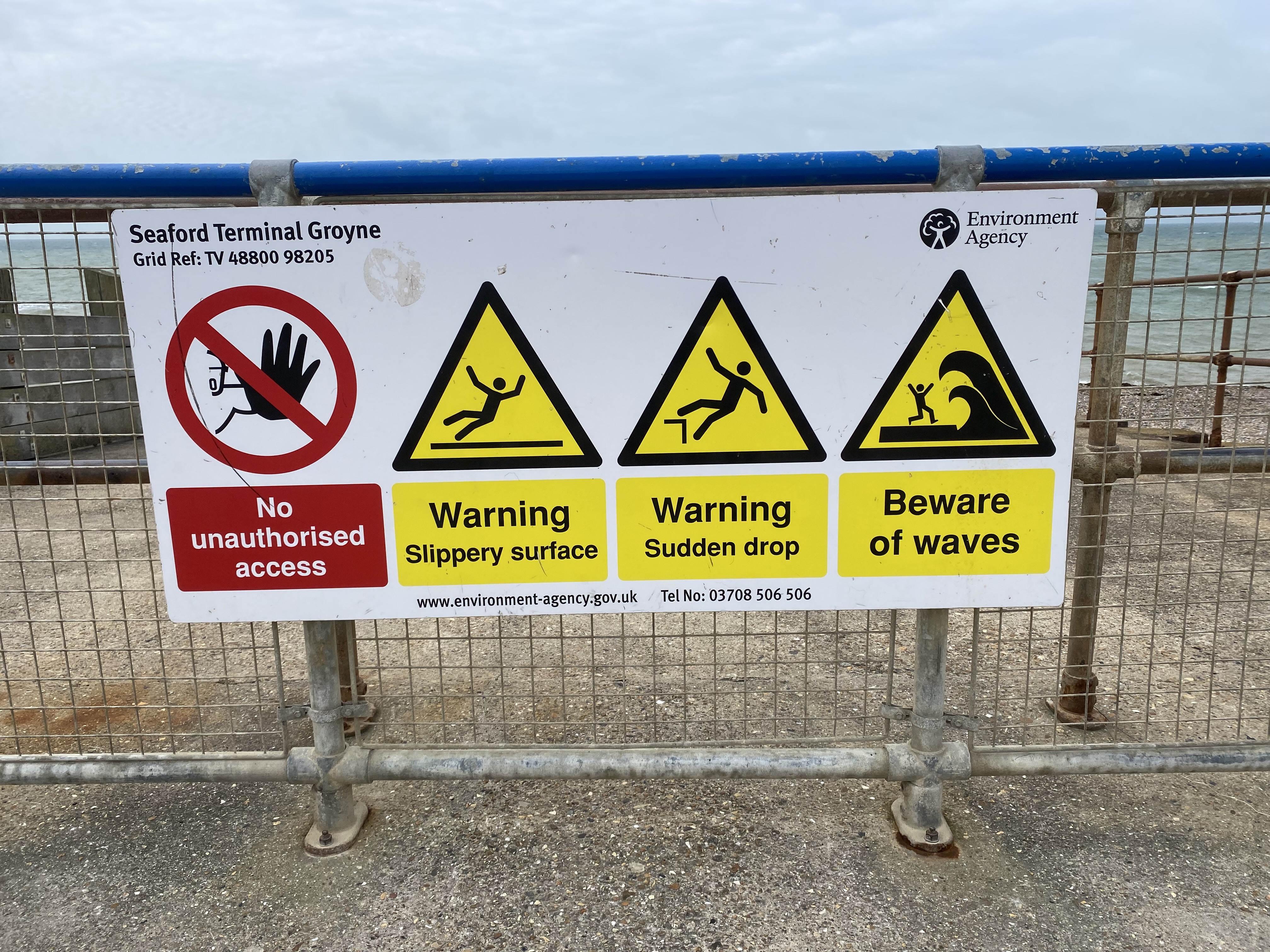 Sea warning 'Beware of the waves' signs.