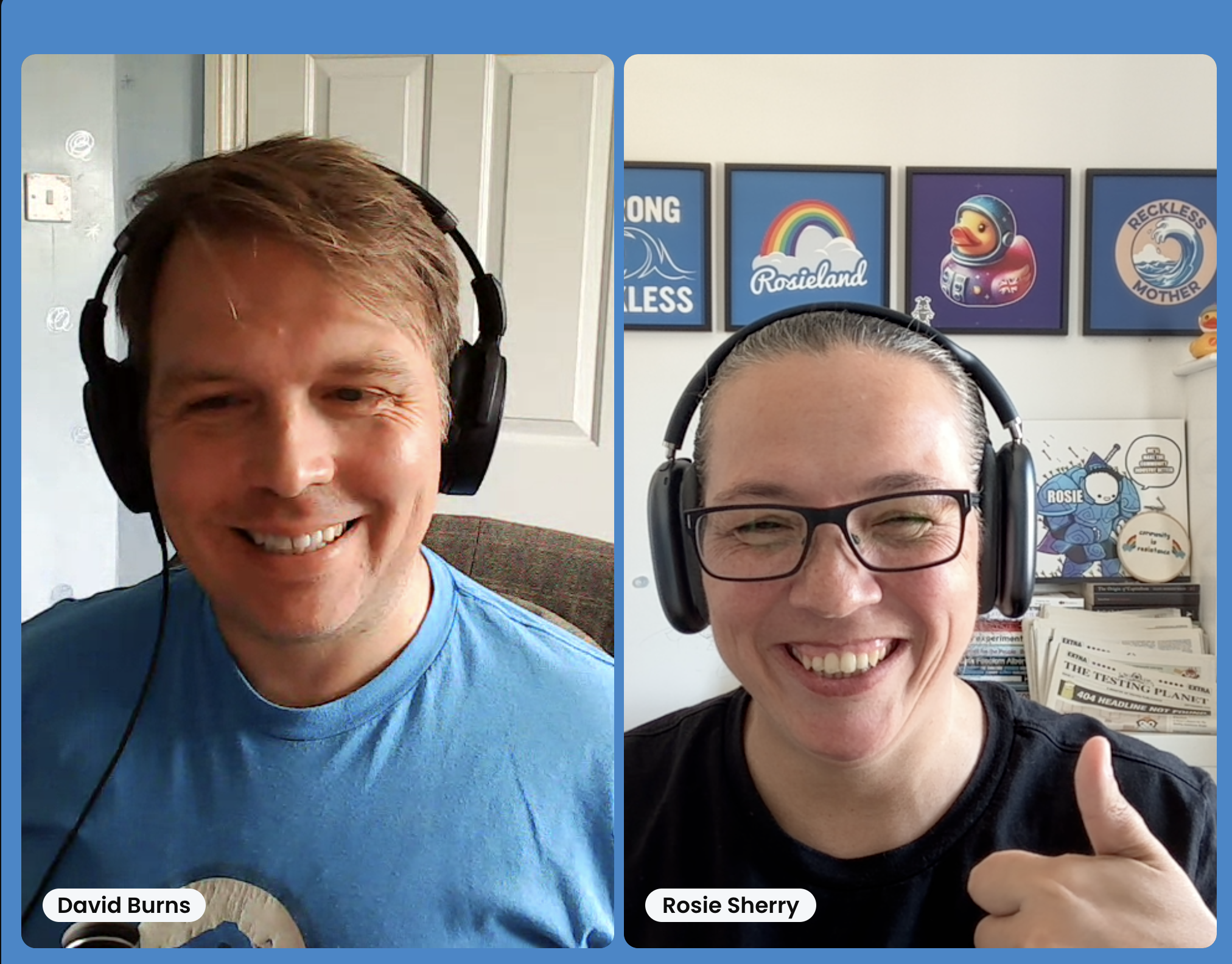 A screenshot of David Burns and Rosie Sherry during the podcast recording.