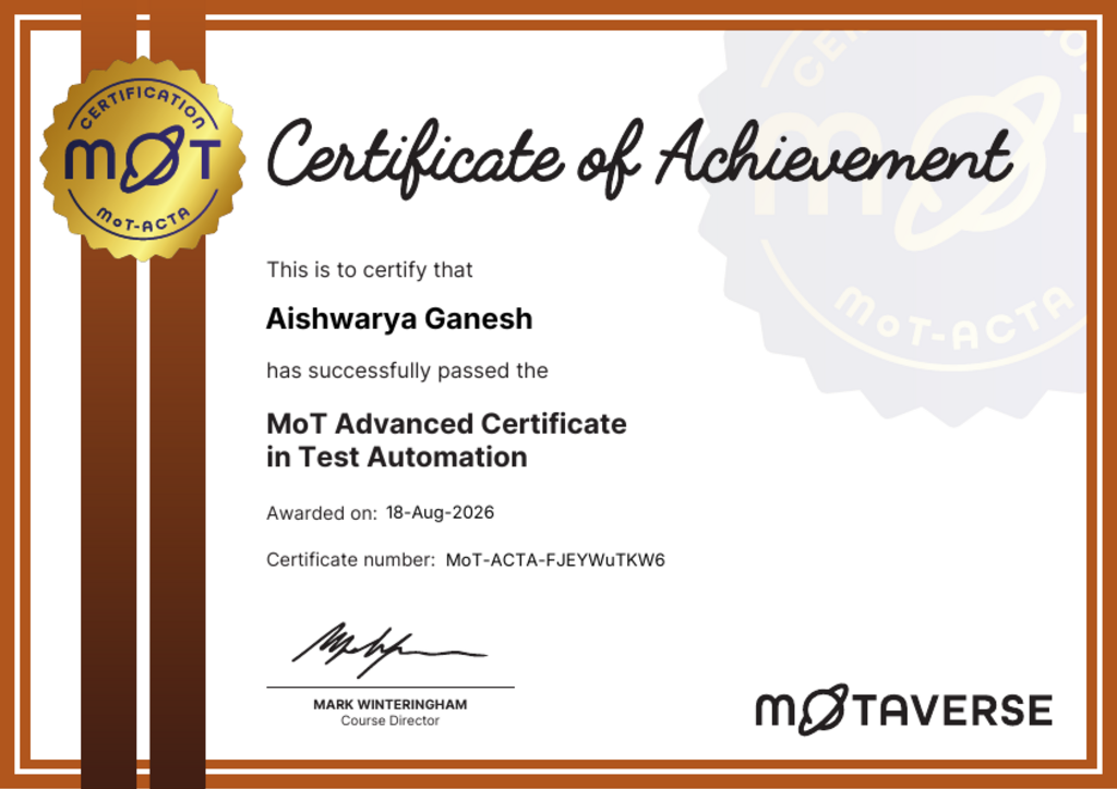 MoT Advanced Certificate in Test Automation image