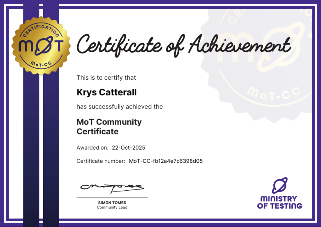 MoT Community Certificate image