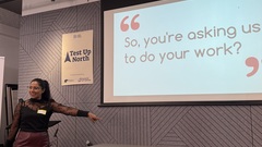 Suman came ‘home’ to Leeds to speak at Test Up North conference. She pointed out the push back when asking developers to think about testing  image