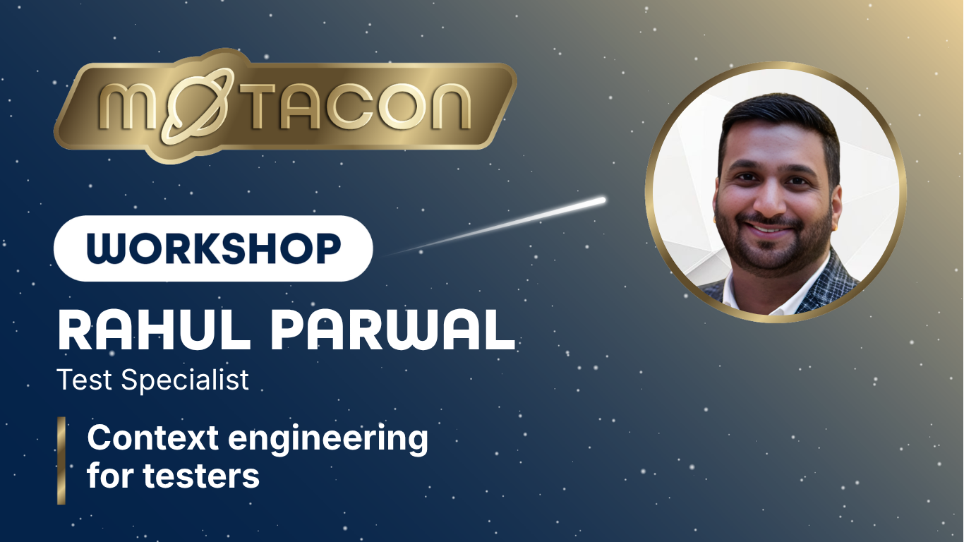 A promotional banner for MoTaCon featuring Rahul Parwal. On a dark blue, starry background, the gold MoTaCon logo sit... image