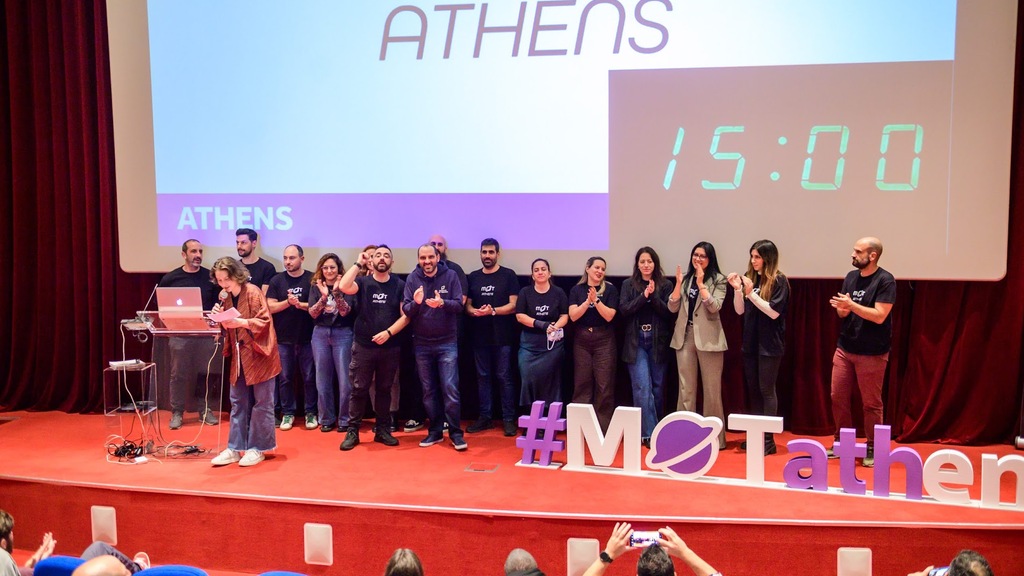 The team of the 17th MoT Athens Meetup on the stage