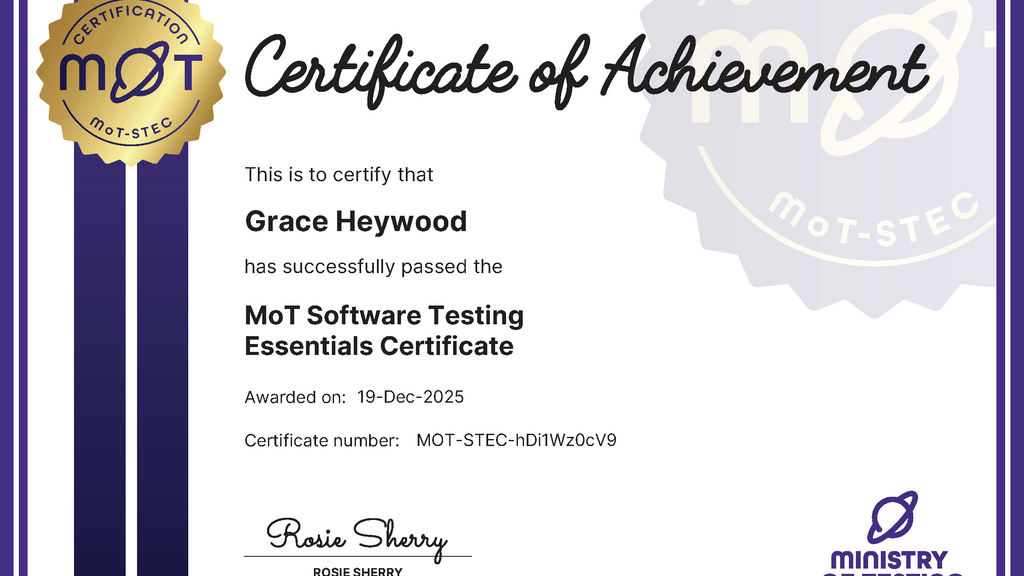 MoT Software Testing Essentials Certificate image
