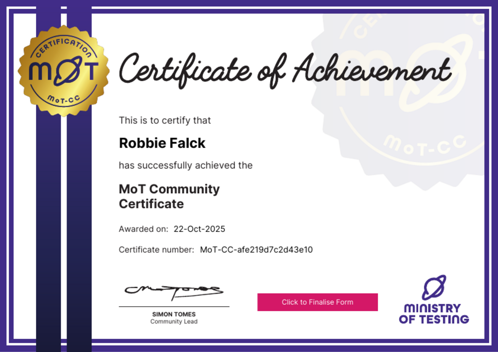 MoT Community Certificate image