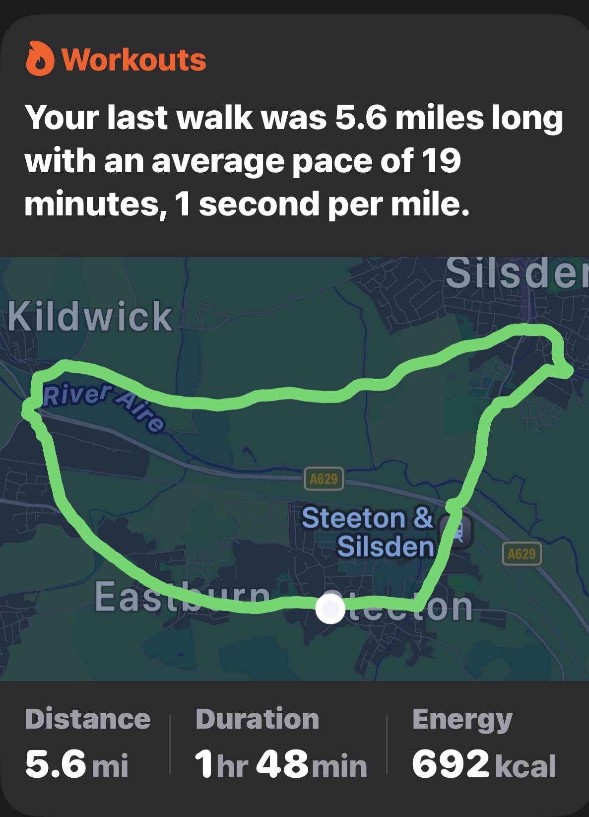 Route map from my home in Steeton, to the village of Silsden, along the canal to Kildwick then back home showing a ci... image