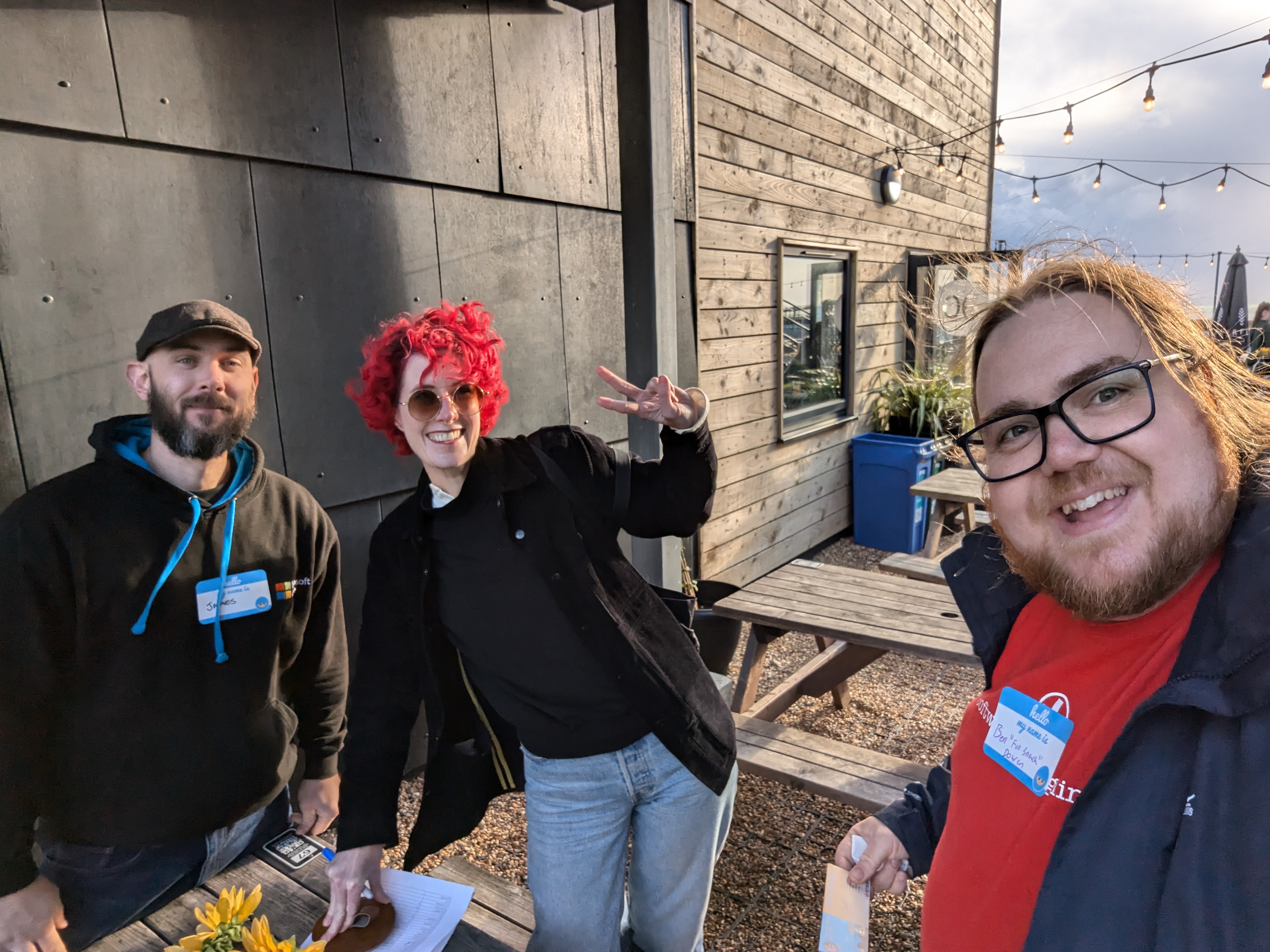 James Wadley, Gwen Diagram and Ben Dowen at pre-bash social