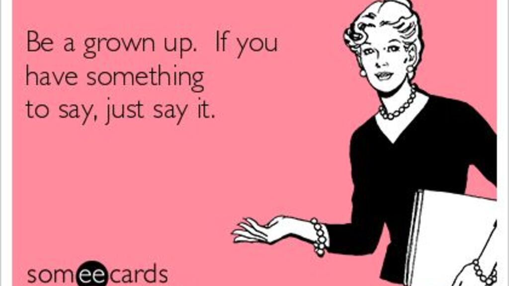 A pink “Someecards”-style graphic featuring a retro illustration of a woman holding a folder and gesturing with one h... image