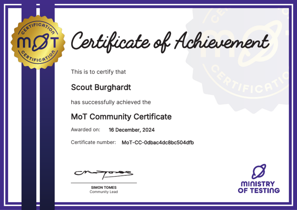 MoT Community Certificate image