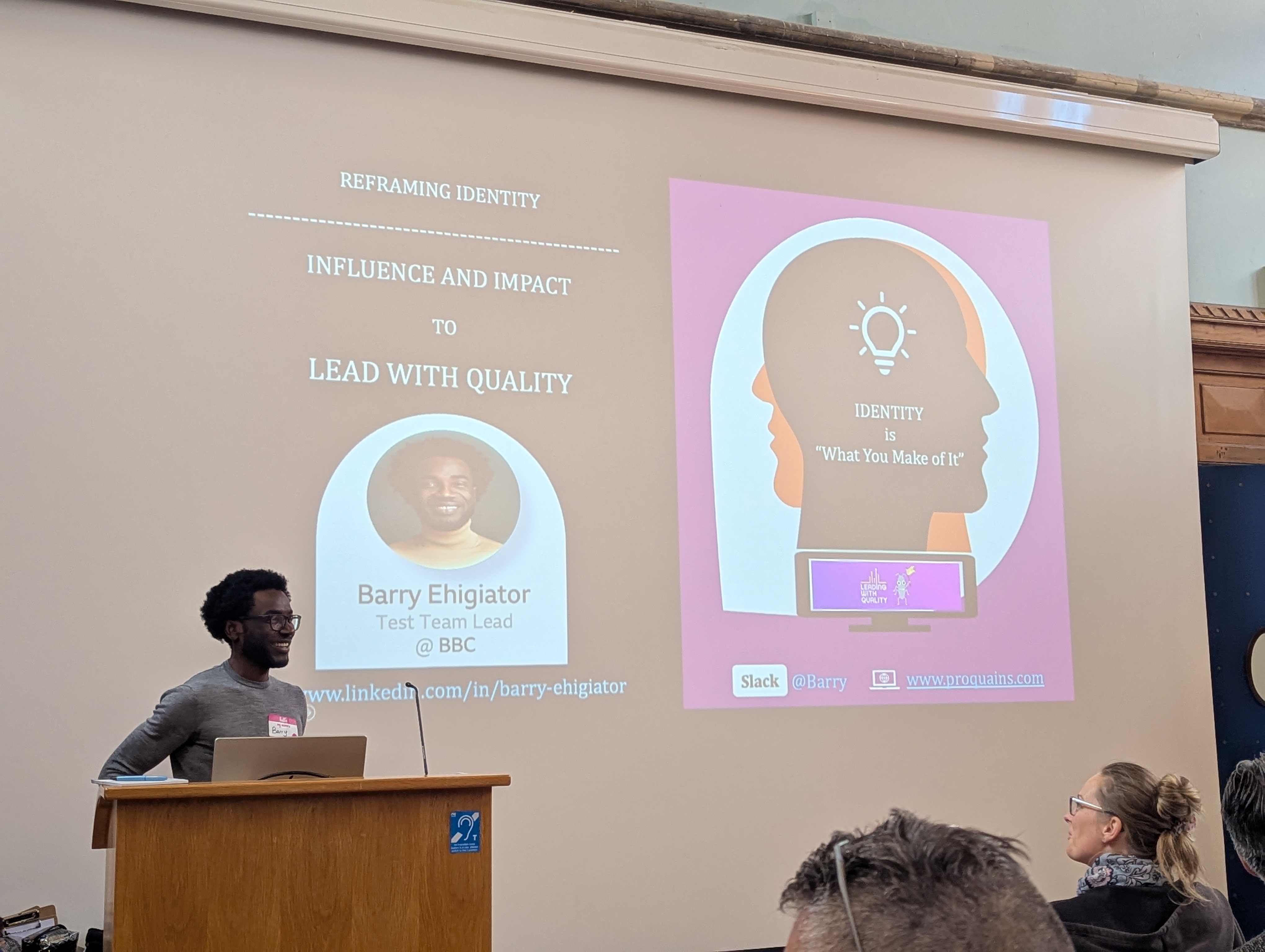 Barry on stage at leading with quality