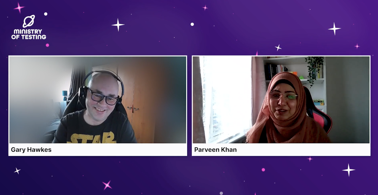 A man and woman speaking on a video call. 