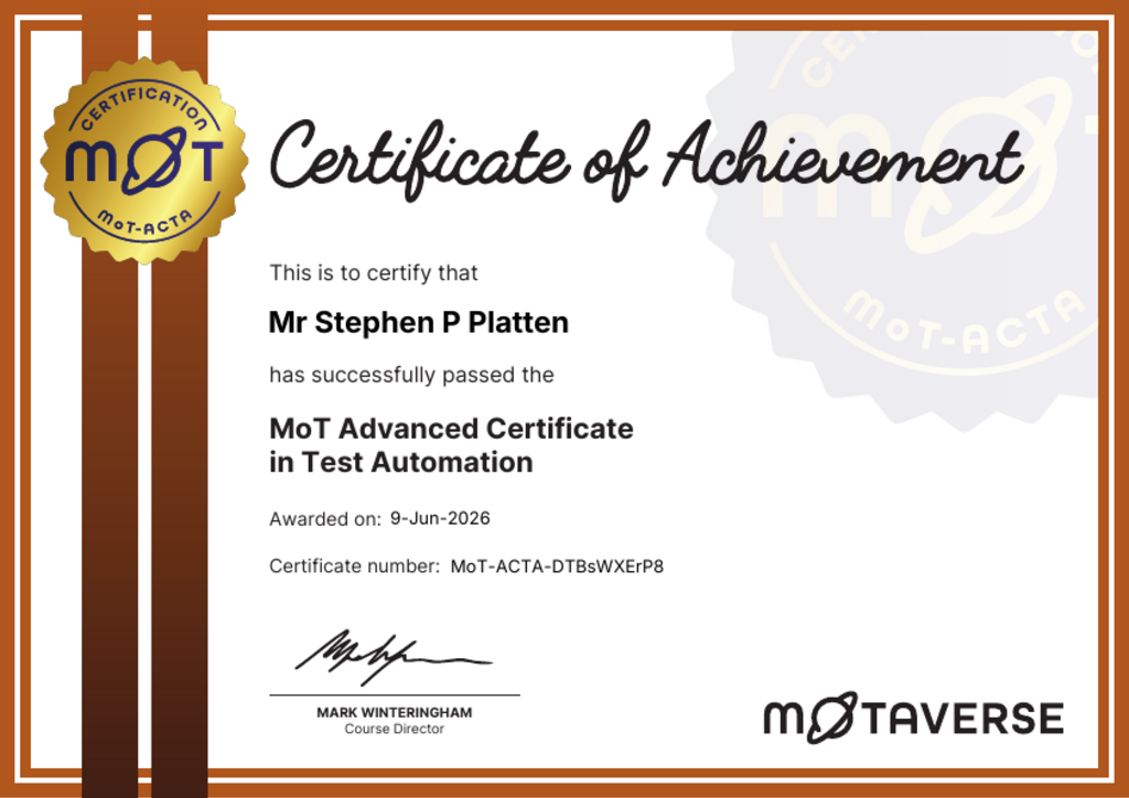 MoT Advanced Certificate in Test Automation image