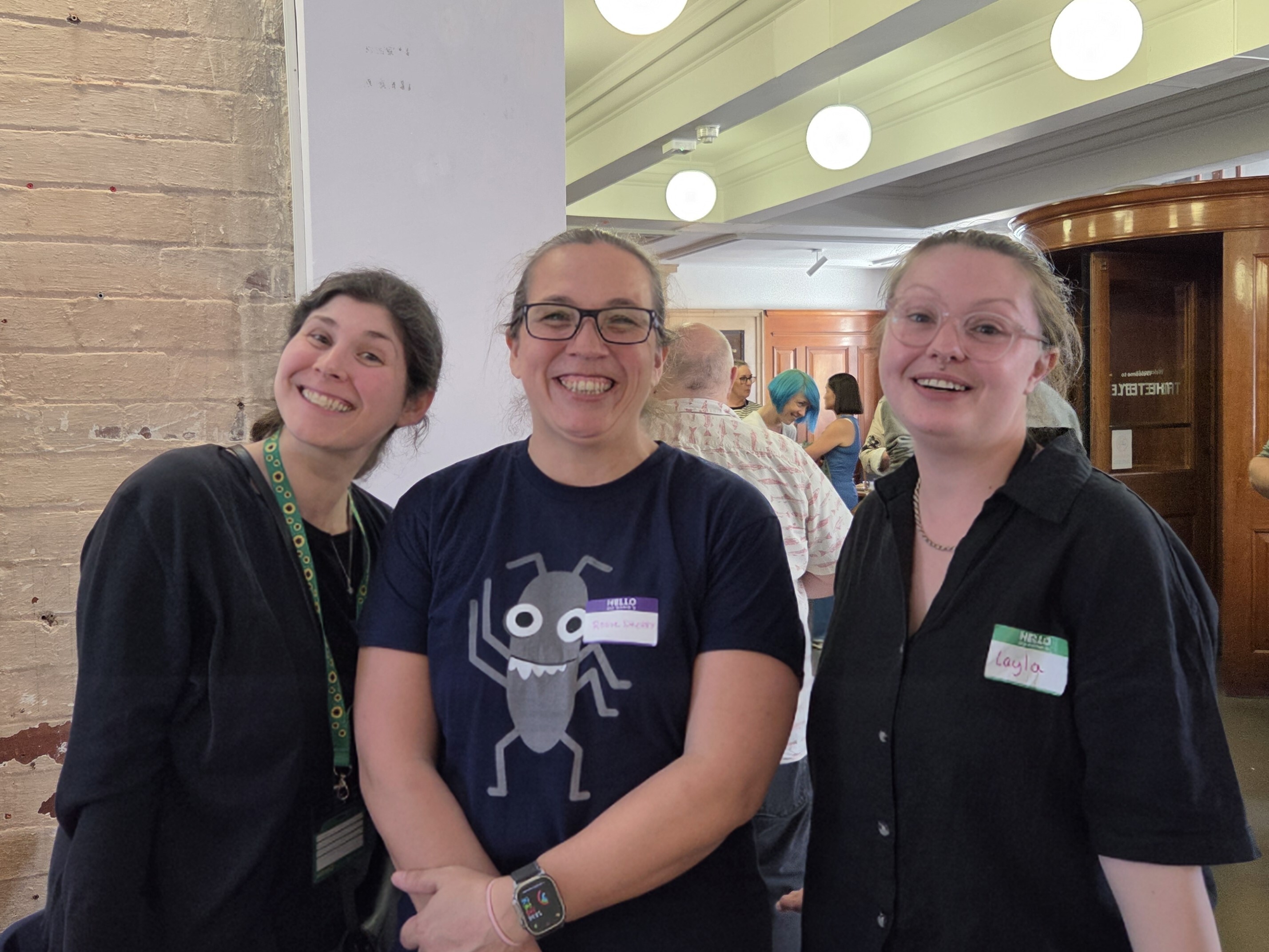 Melissa, Rosie and Layla all smiling at Leeds Testing Atelier.