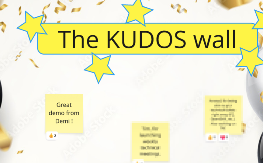 Screenshot from a retro board - Kudos Wall, thanking demi for a good demo.