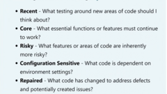 RCRCRC is a regression testing heuristic developed by Karen Johnson that helps identify areas that need testing when software changes.

Recent: new features, new areas of code are more vulnerable... image