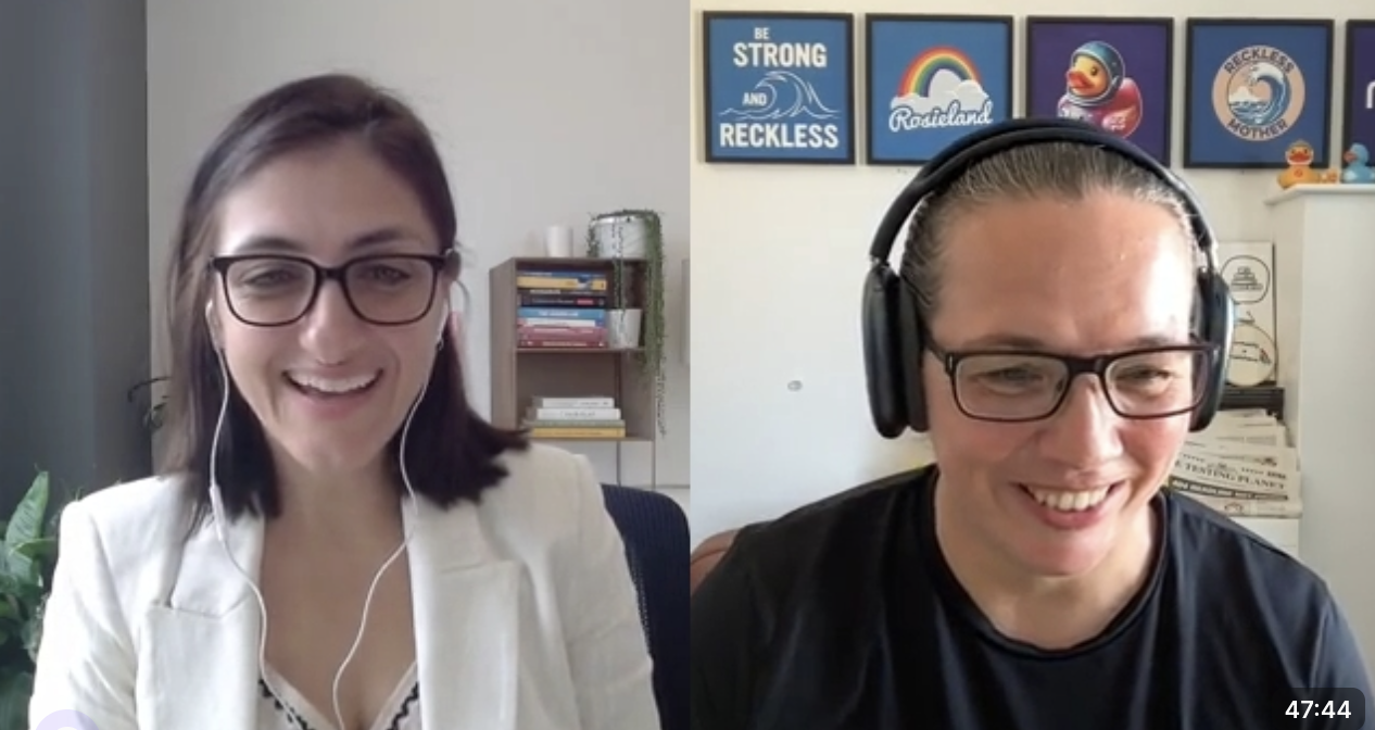A screenshote of Alessandra and Rosie talking in a virtual room.