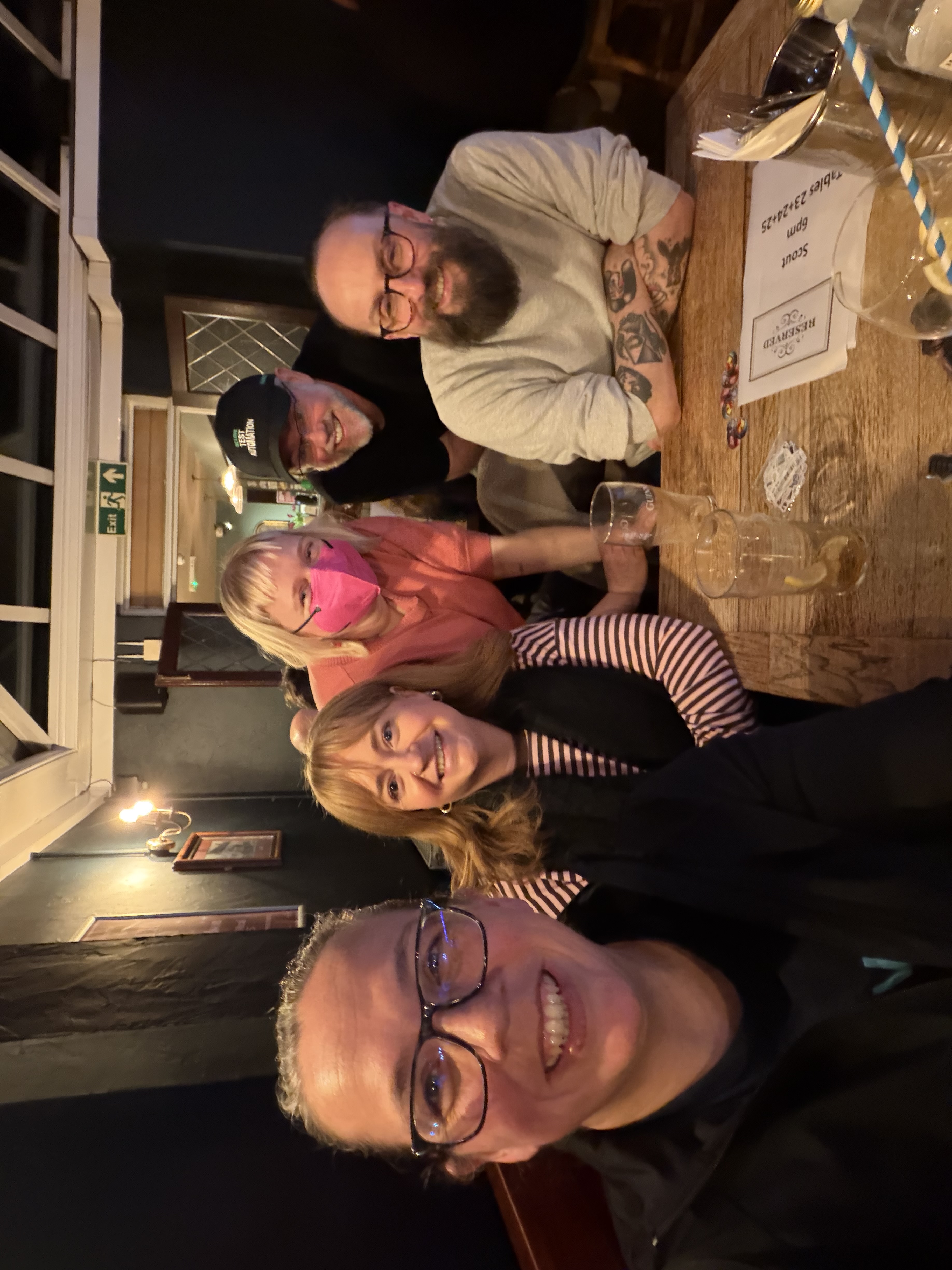 A selfie style photo with Rosie, Sarah, Scout, Chris and Graham.