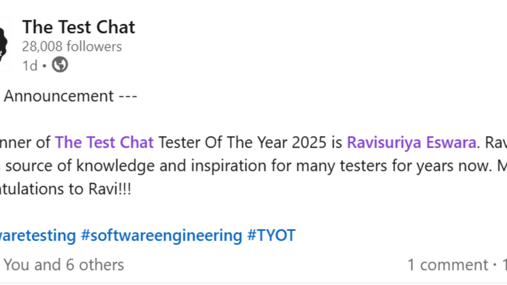 The Test Chat: The Tester Of The Year 2025 Recognition image image
