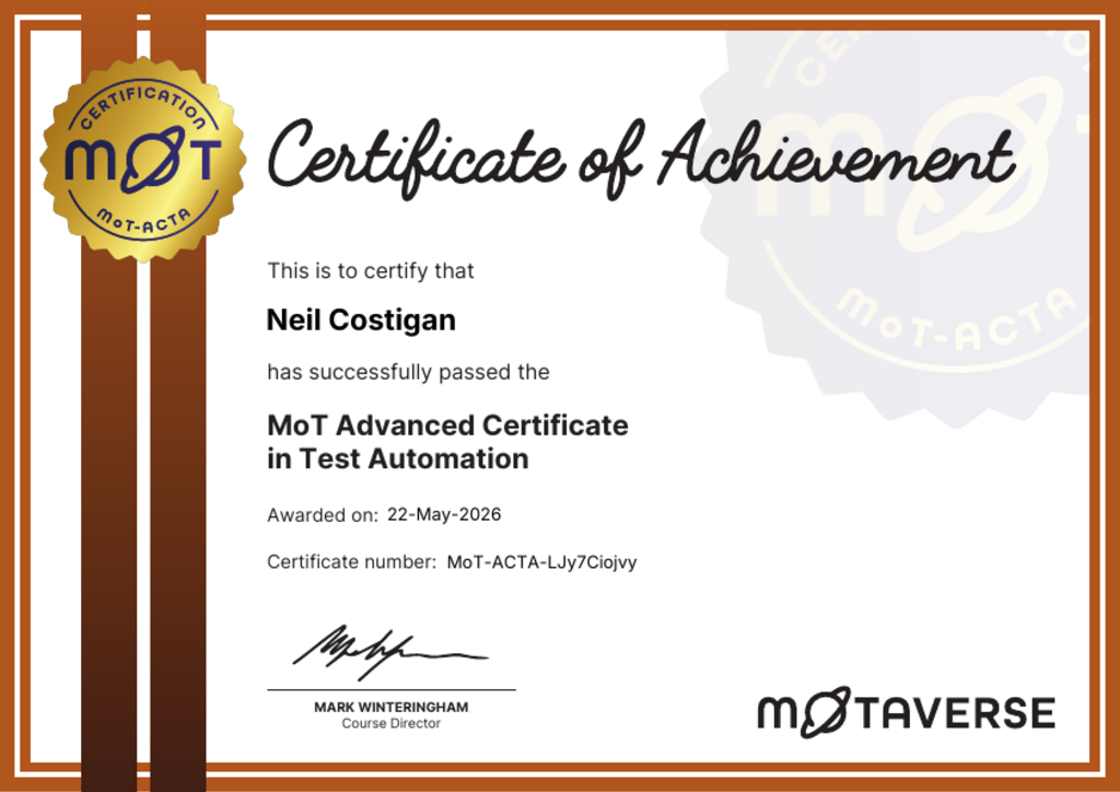 MoT Advanced Certificate in Test Automation image