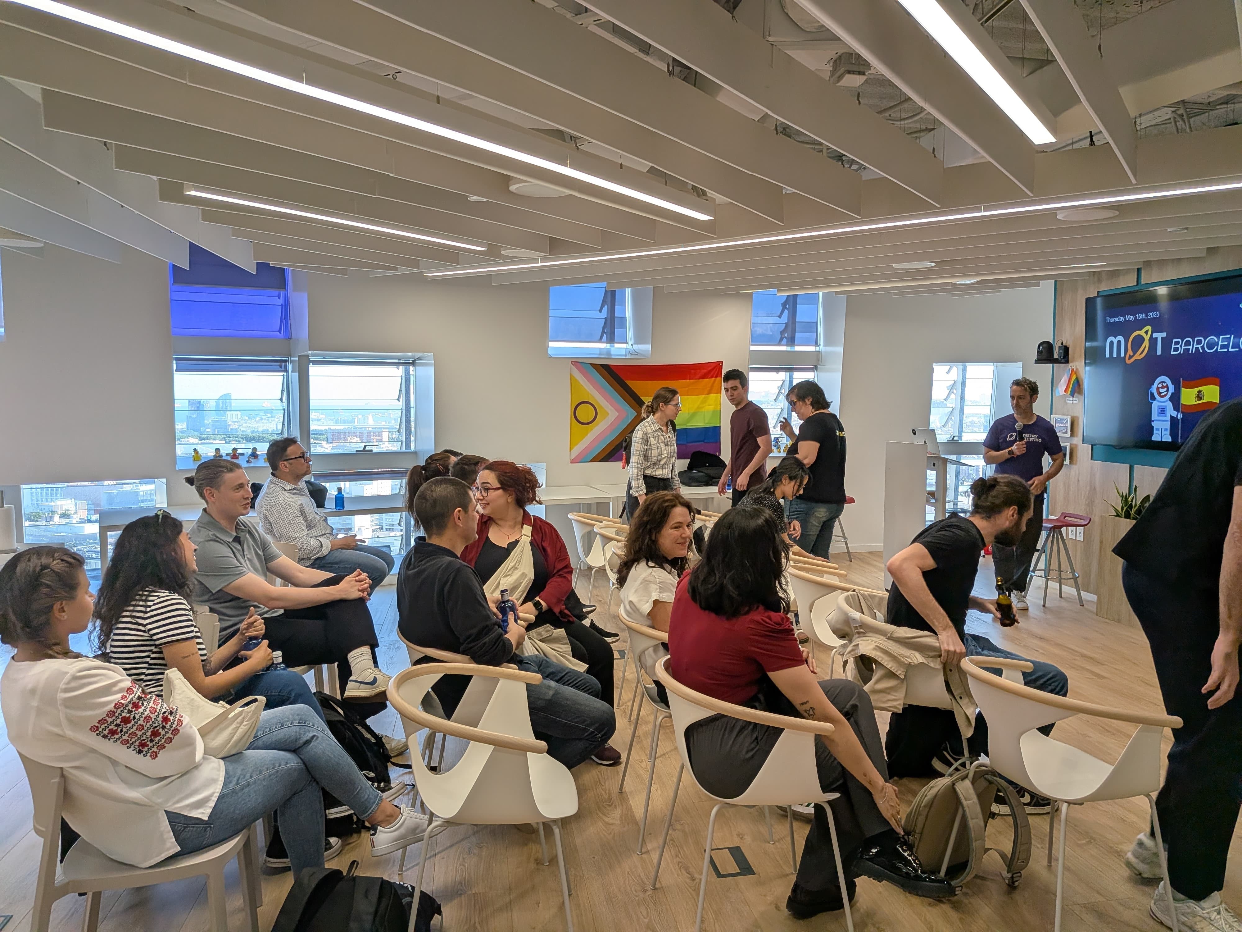 People sitting, getting ready for the event!