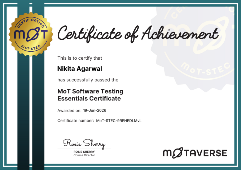 MoT Software Testing Essentials Certificate image