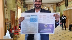 Rahul Parwal stands proudly at TestBash 2024, holding up the latest edition of The Testing Planet newspaper with his article "Taming the Beast of Irreproducible Bugs" prominently featured. He smile... image