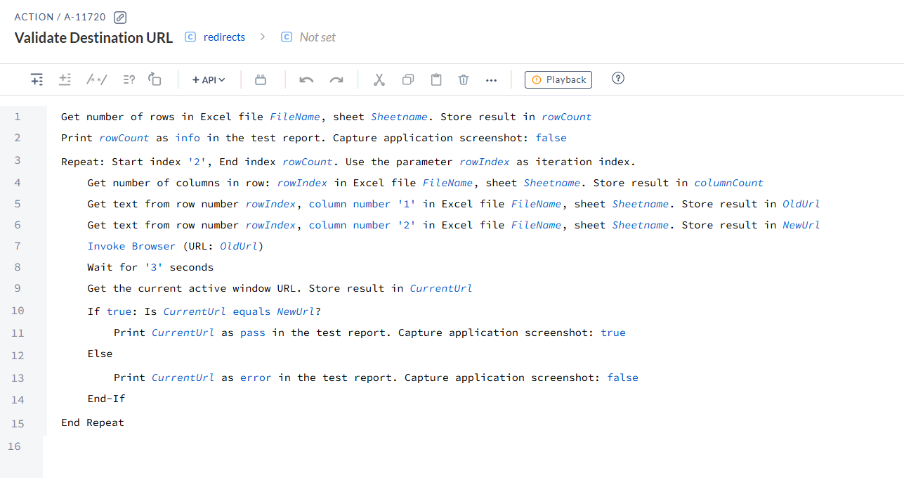 Example code to validate destination url. After getting the number of rows the code compares the current url to the new url. 
