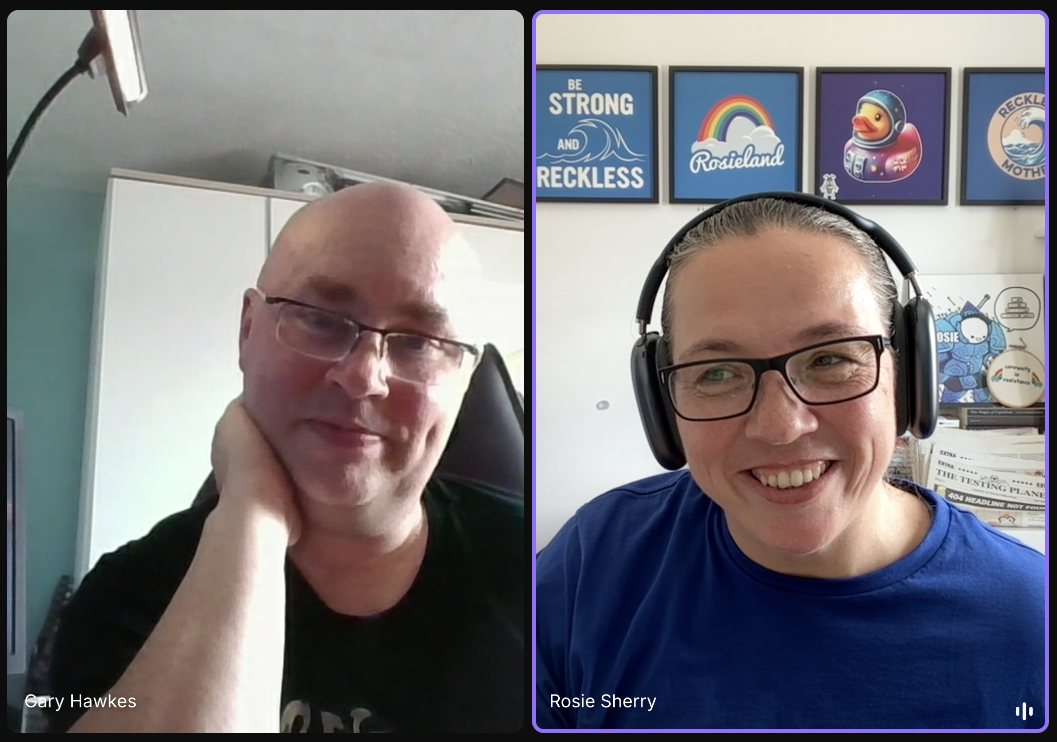 A screenshot of a virtual conversation with Gary Hawkes and Rosie Sherry.