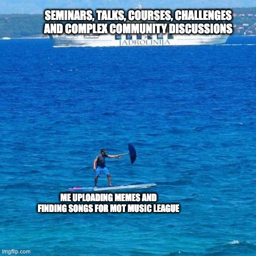 an image of a man in sea against a much larger ship in the backdrop
