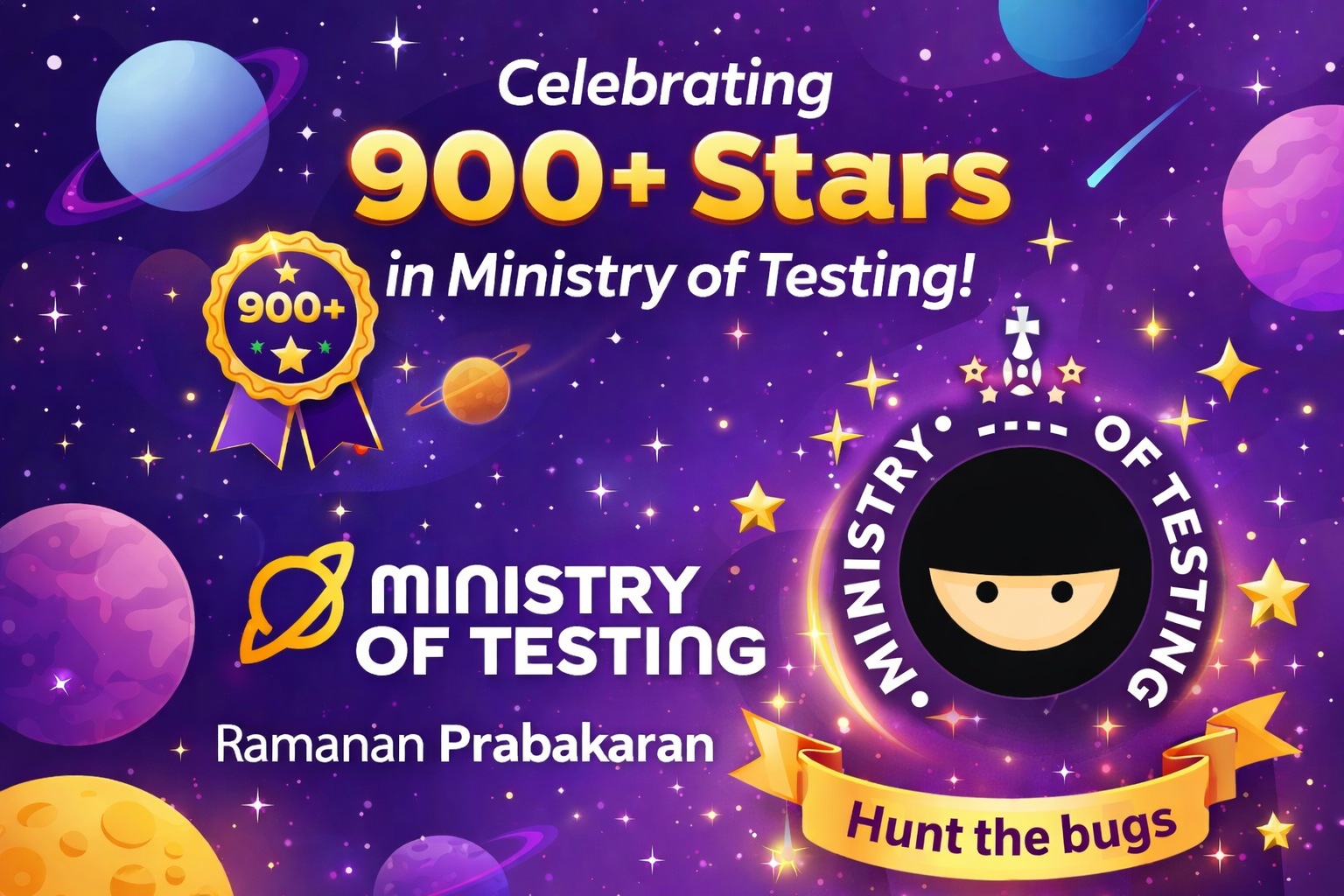 Grateful moment !!
Happy to share 900+ Stars on Ministry of Testing ⭐
