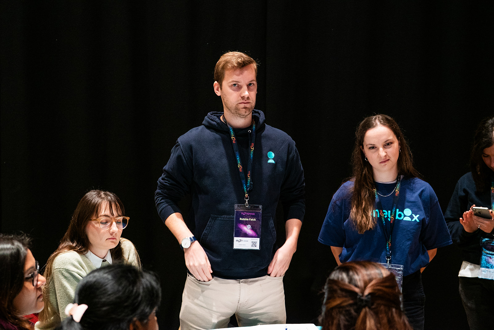 Robbie Falck and Grace Marsey from MoneyBox presenting at MoTaCon