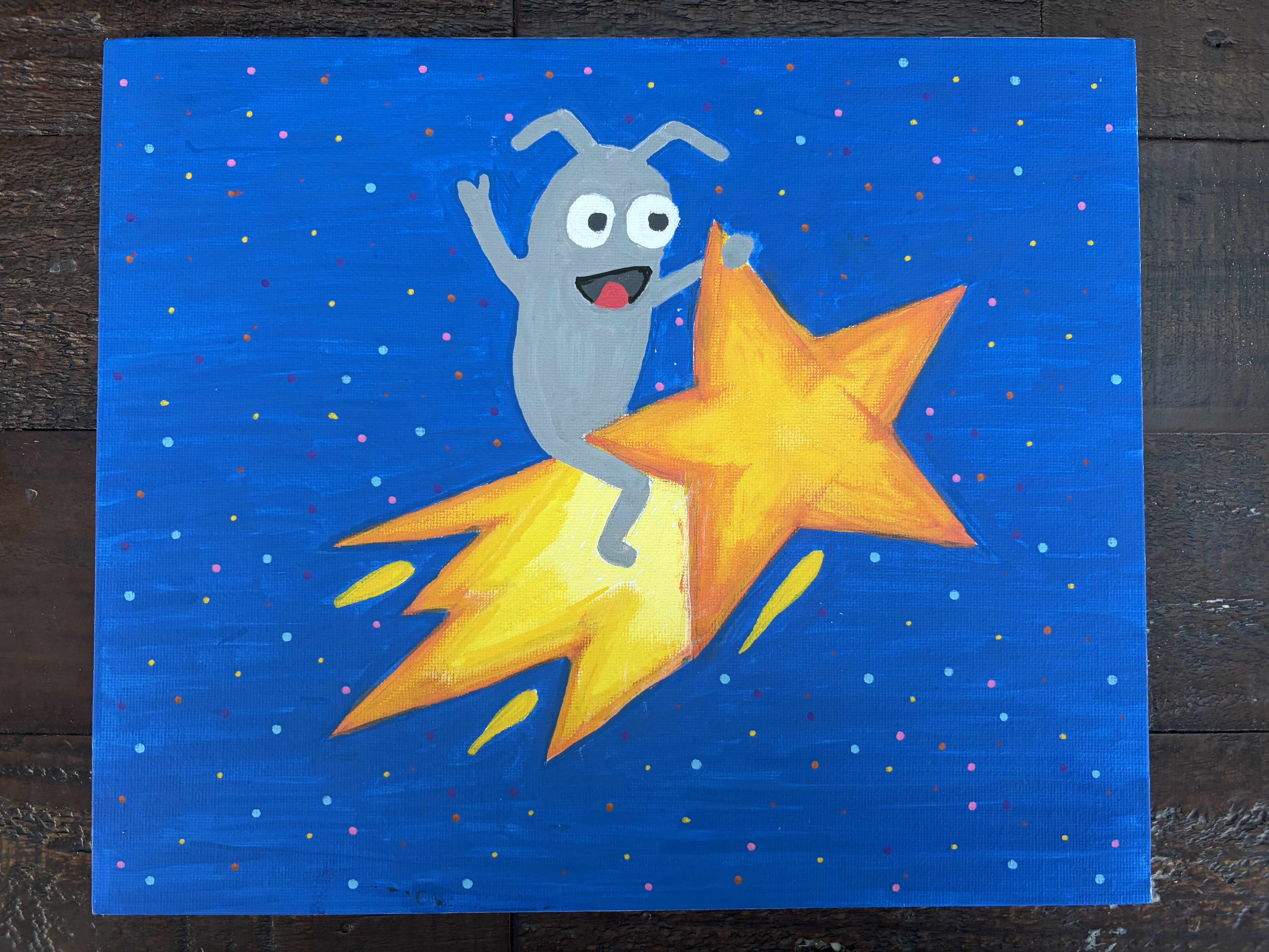 A painting of Bug on a shooting star. image