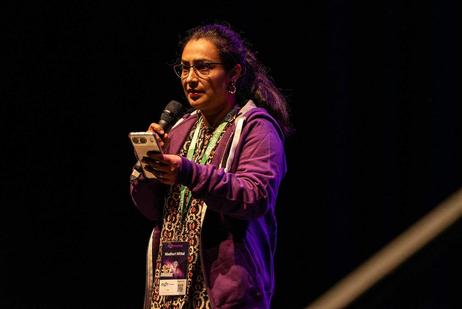 Madhuri Mittal on the 99 second MoTaCon stage.