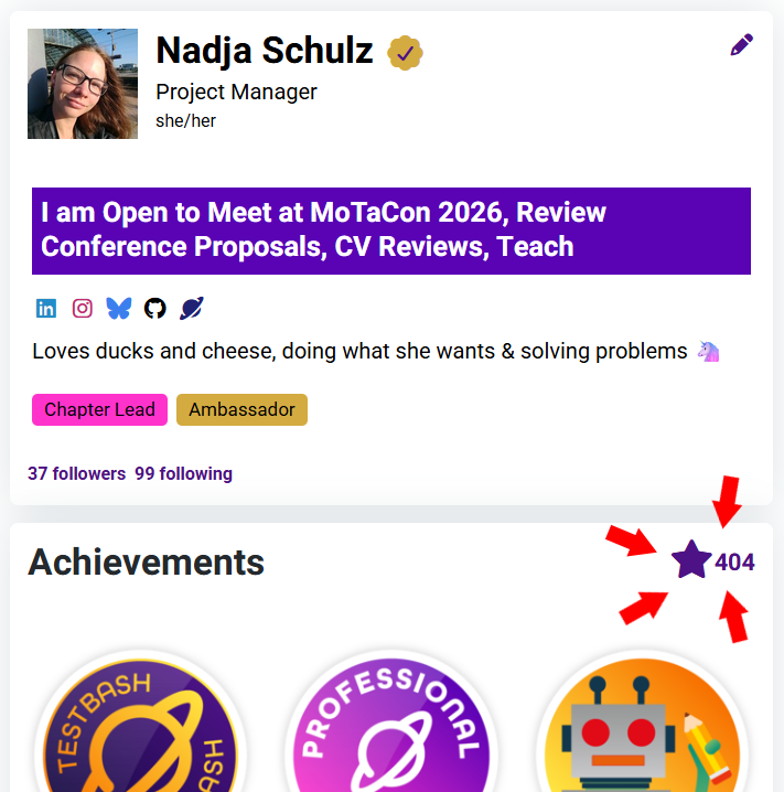 Screenshot of my profile, showing that I have achieved 404 community stars!  image