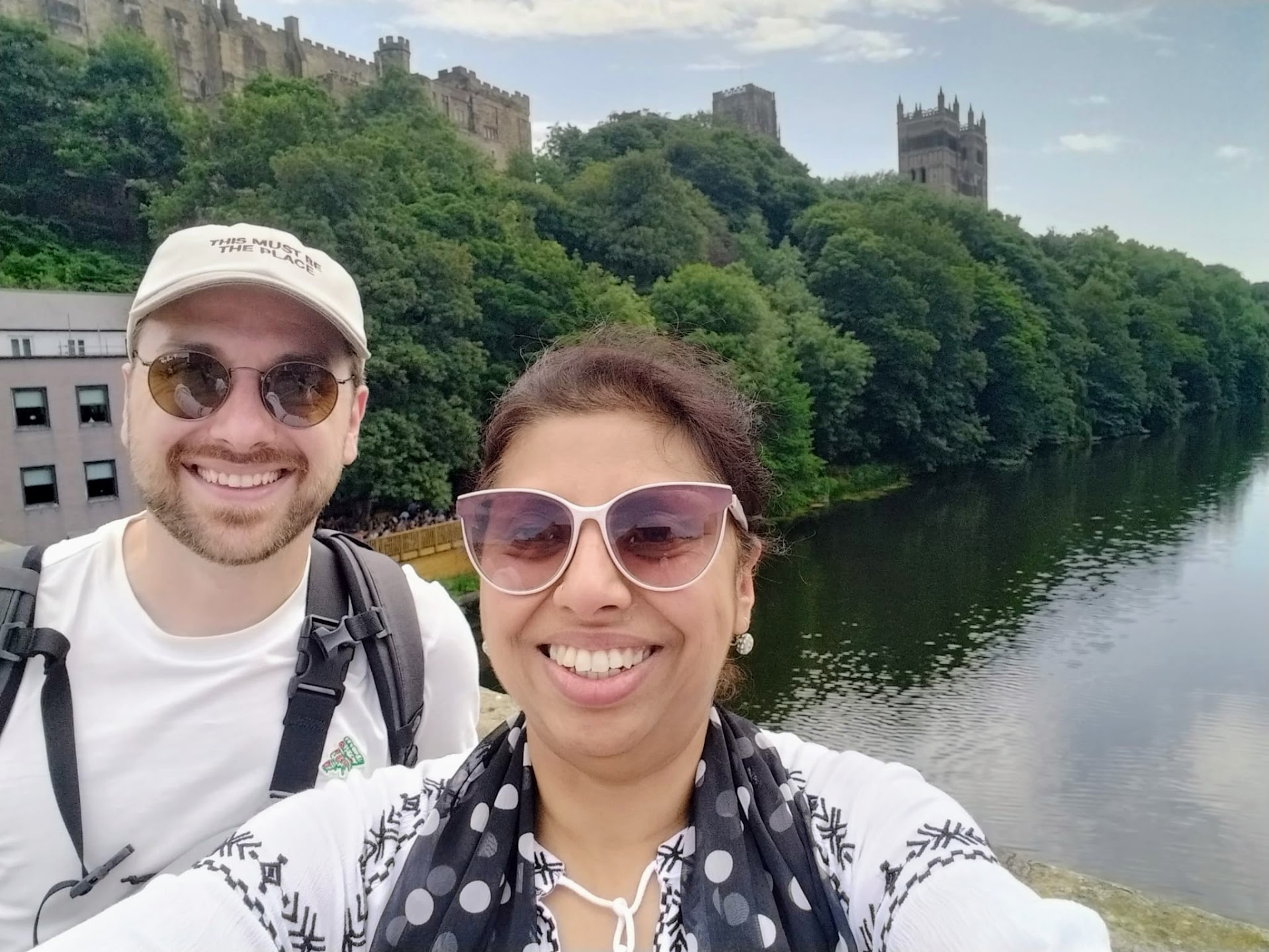 Selfie of Anjum Ahmed with Adam Foy with Durham cathedral in the background  image