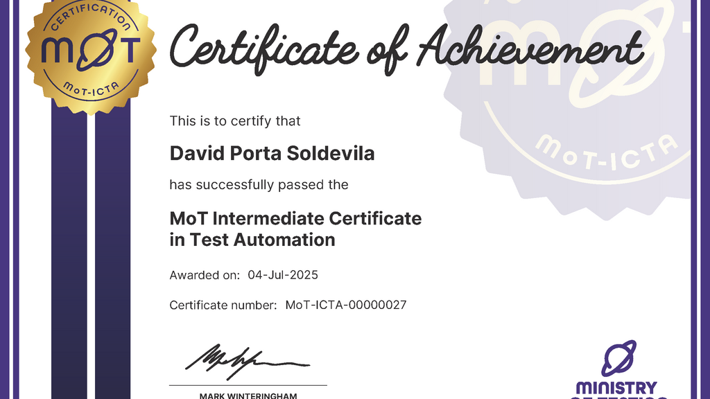 MoT Intermediate Certificate in Test Automation image