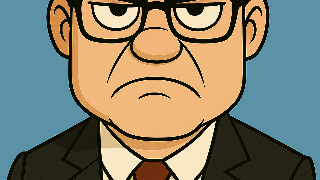 AI generated cartoon image of Gary Hawkes with a grumpy expression image