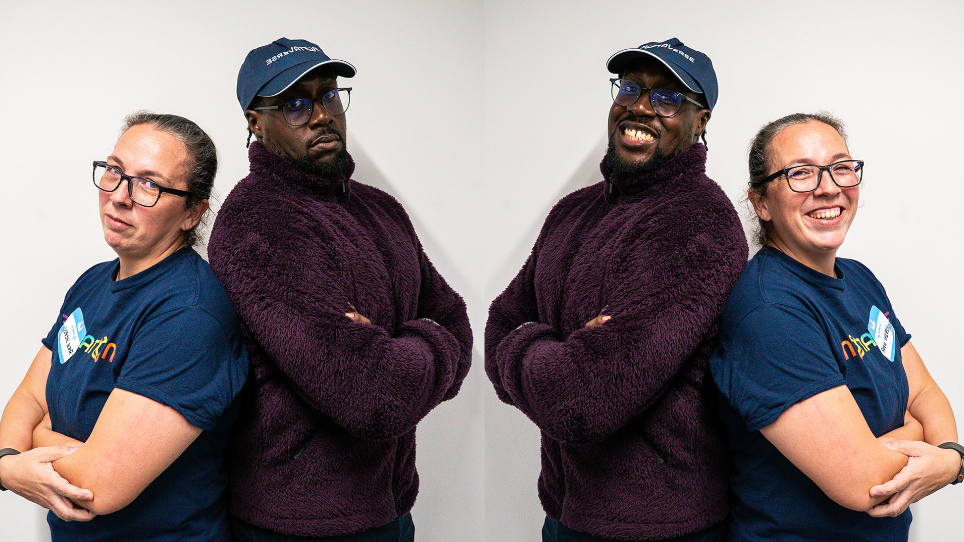 Rosie Sherry and Eamon Droko at MoT London, a double poised photo, one serious, one with joy.