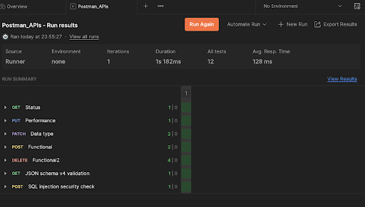 Test summary view showing all tests passed